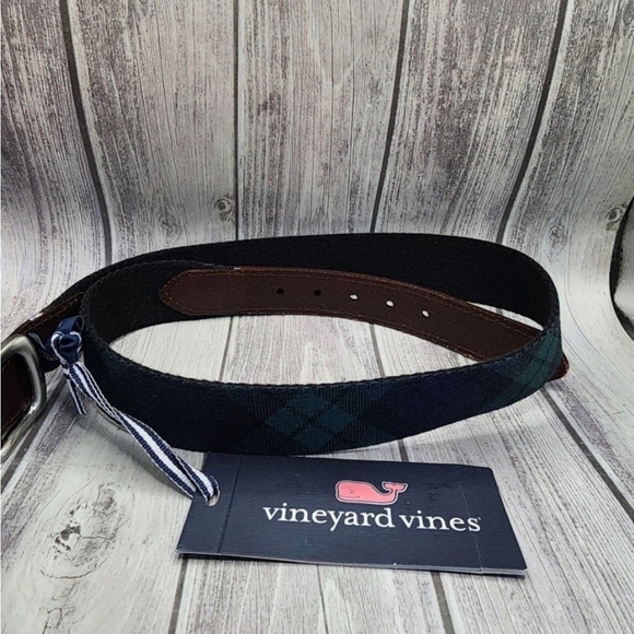 Vineyard Vines Men's blackwater canvas belt plaid jet black size 30 - Picture 1 of 4